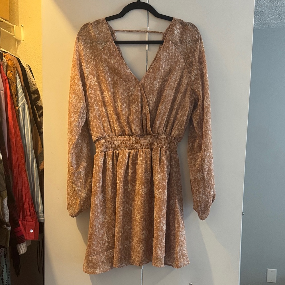Elegant Pink and Brown Floral Women's Mini Dress
